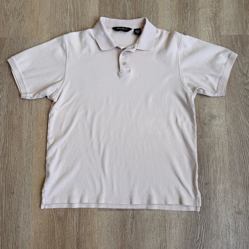 Eddie Bauer Men's Polo Shirt M Pique Cotton Light Pink /Lilac Summer Preppy